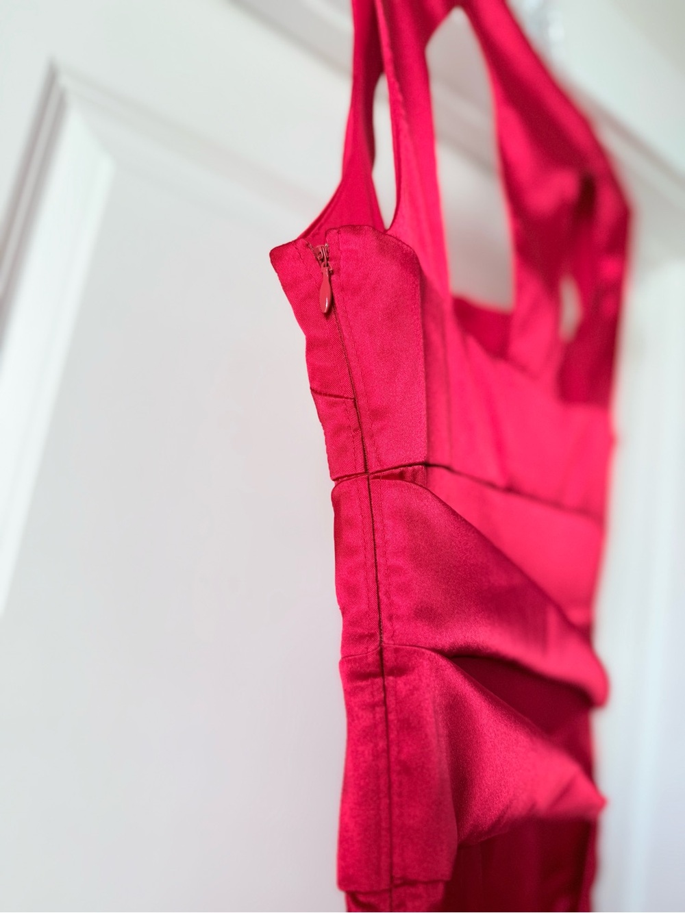Adrianna Papell Hot Pink Satin Ruched Mini Dress - Picture 3 of 11